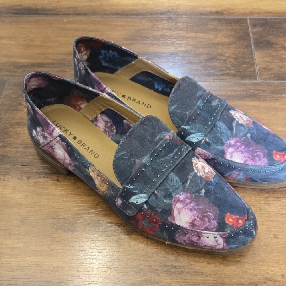 Lucky Brand Floral Canvas Flats Loafers Slip-On Shoes